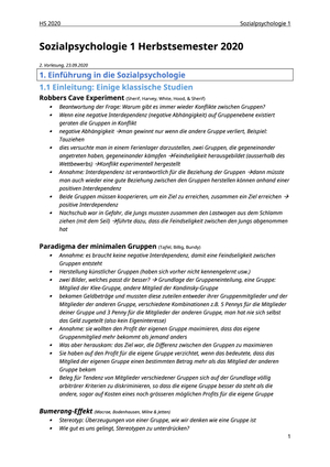 Sozialpsychologie 1 Zusammenfassung HS20