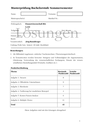 FiWi Musterprüfung 2006 + Lösungen