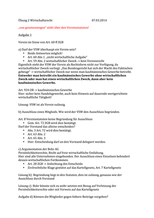 Wirtschaftsrecht: Übung 2 + Lösung