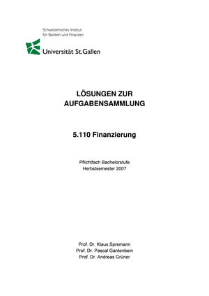 Finance: Übungslösung HS07 (Selbststudium)