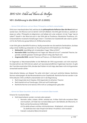 Zusammenfassung BIO 124 Ethik