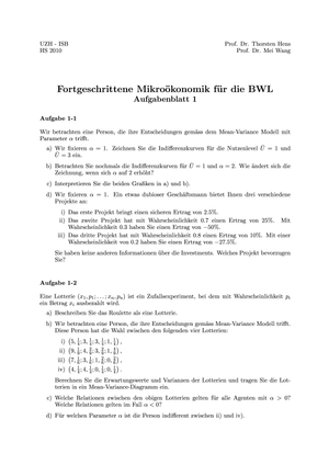 Fortgeschr. Mikro für BWL HS10 Übung 1