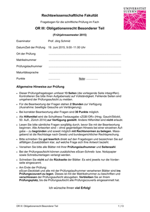 OR I und II Prüfung FS15