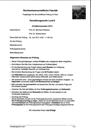 Verwaltungsrecht I und II Prüfung FS17
