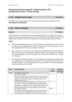 Sozialversicherungsrecht Prüfung 2011 Musterlösung