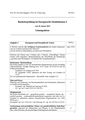 Europarecht (Institutionen) I Prüfung 2012 Mulö