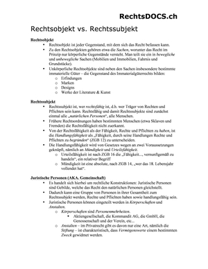 Rechtsobjekt vs. Rechtssubjekt