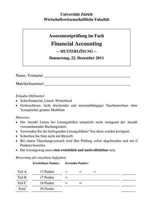 Lösung zur Prüfung Financial Accounting HS11