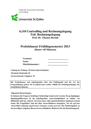Probeklausur FS2013 + Lösung