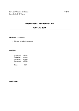 Int. Economic Law Prüfung 2016 Musterlösung