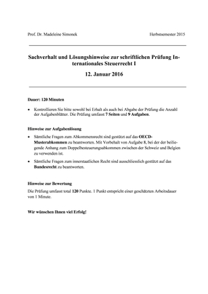 Int. Steuerrecht Prüfung 2015 Musterlösung