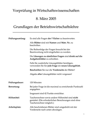 Vorprüfung BWL II FS05