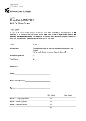 Financial Institutions Trial Exam 2013