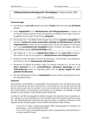 Sozialversicherungsrecht Prüfung 2009