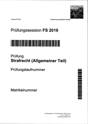Prüfung Strafrecht Assessment FS19