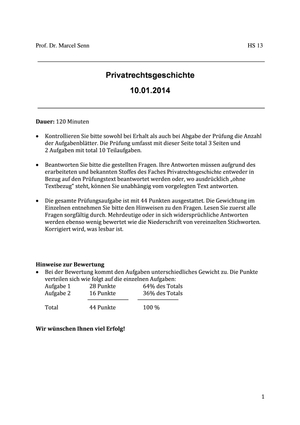 Privatrechtsgeschichte Prüfung 2013 #2Musterlösung