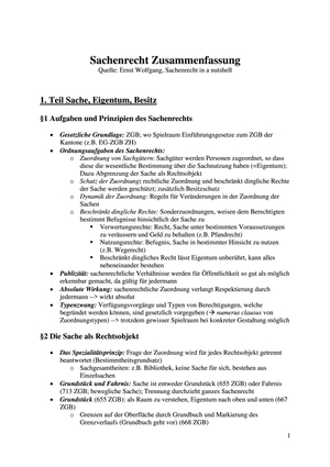 Zusammenfassung Sachenrecht