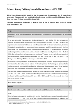 Immobiliarsachenrecht Prüfung 2015 Musterlösung