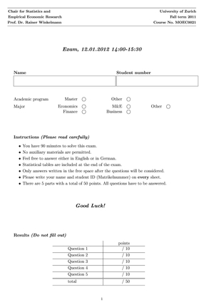 Exam HS 2011 (incl. Solutions)