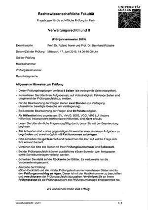 Verwaltungsrecht I und II Prüfung FS15