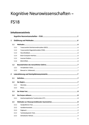 Zusammenfassung Kognitive Neurowissenschaften FS18