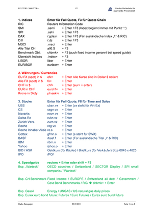 Zusammenfassung: Befehle REUTERS 3000 XTRA