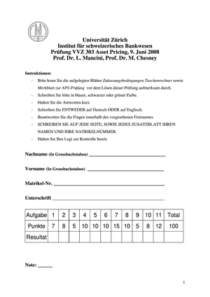 Prüfung Asset Pricing FS08