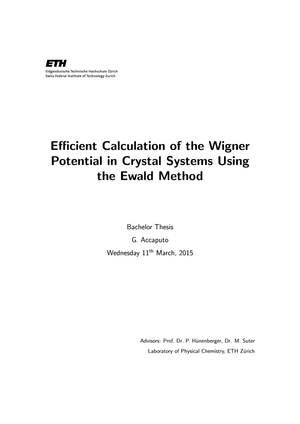 BA ETHZ: Wigner Potential in Crystal Systems