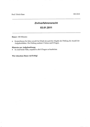 Zivilverfahrensrecht Prüfung 2010
