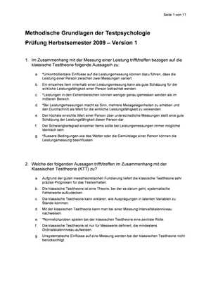 Testpsychologie Prüfung 2009 Lösungen