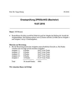 SchKG Ersatzprüfung FS16 + Lösung