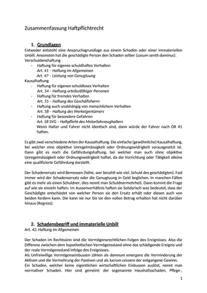 Zusammenfassung Haftpflichtrecht