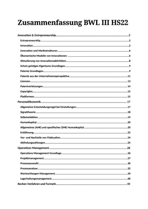 Zusammenfassung BWL III HS22