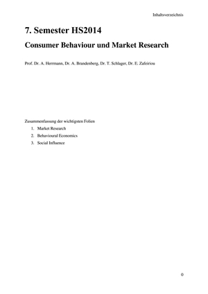 Consumer Behaviour ZSF HS14