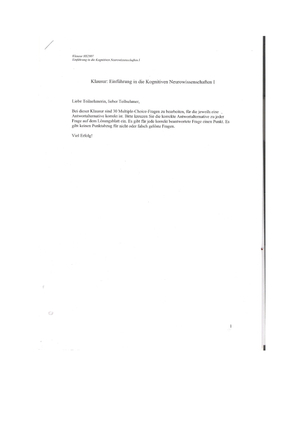Kognitive Neurowissenschaften Prüfung 2007