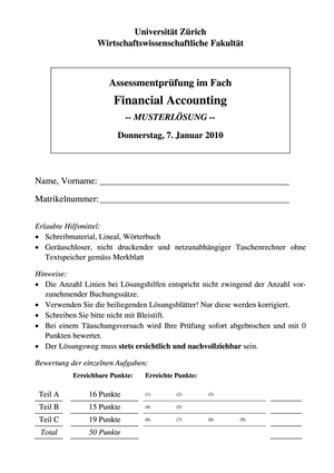 Lösung zur Prüfung Financial Accounting HS09