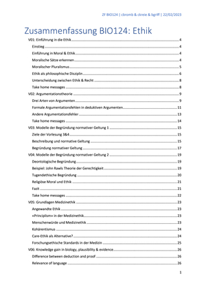 Zusammenfassung BIO 124 Ethik
