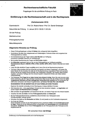 Einführung in die RW Prüfung HS12