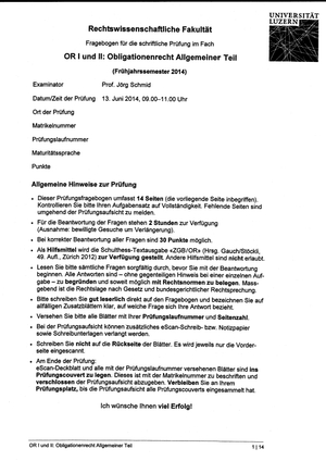 OR I und II Prüfung FS14