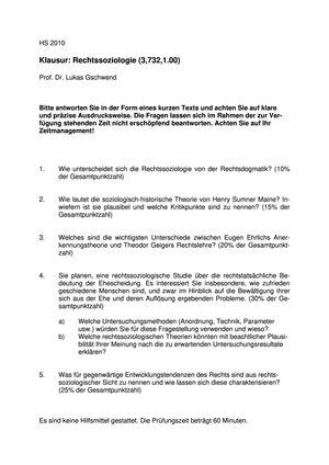 HS 2010 Rechtssoziologie Klausur