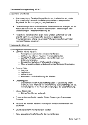 Zusammenfassung Auditing HS2013
