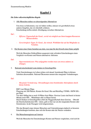 Zusammenfassung Mankiw Kapitel 1-29