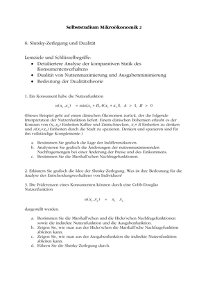 Mikro II: Selbststudium Slutsky-Zerlegung + Lösung