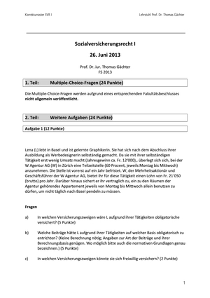 Sozialversicherungsrecht Prüfung 2013 Musterlösung