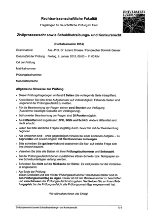 ZPR SchKG Prüfung HS14