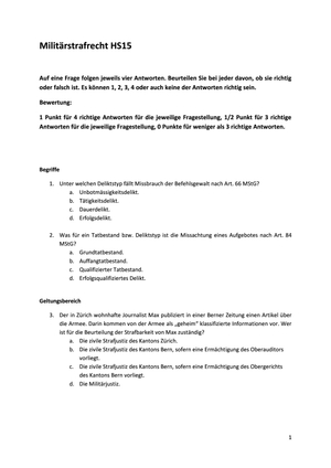 Militärstrafrecht Prüfung + Musterlösung HS15