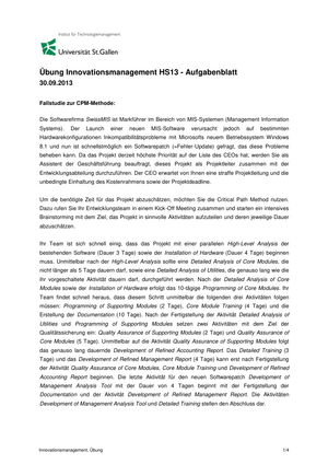 Inno-Management Übung CPM HS2013