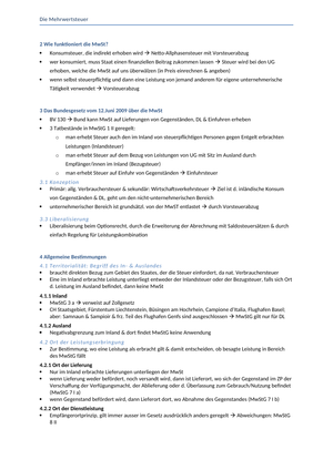 Zusammenfassung Mehrwertssteuer