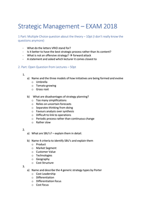 Strategic Management – EXAM 2018