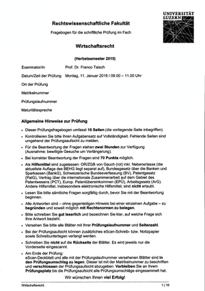 Wirtschaftsrecht Prüfung HS15